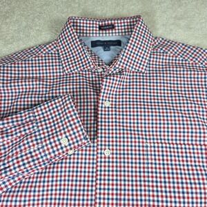 Tommy Hilfiger Dress Shirt Mens 16 (34/35) Red Blue Checked Regular Fit Outdoor